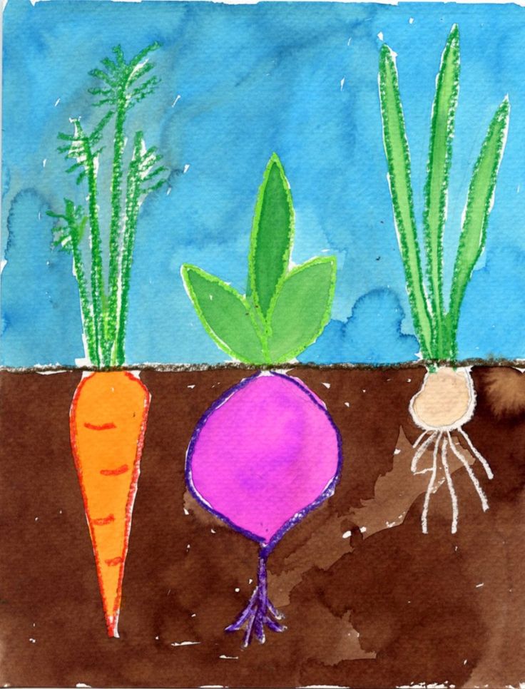 an image of carrots and radishes painted on paper