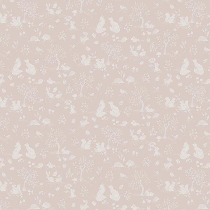 a pink wallpaper with white rabbits and flowers in the background, as well as an animal pattern