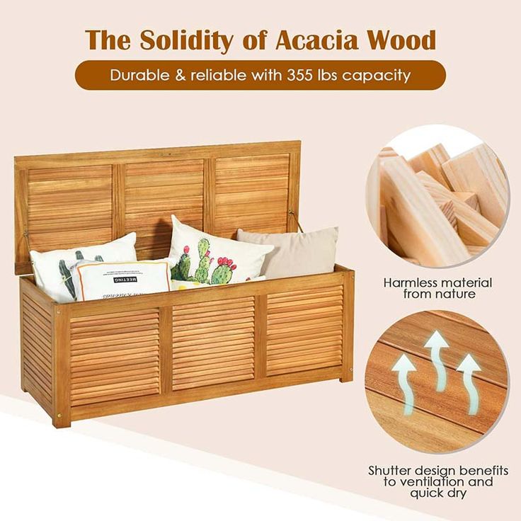 an advertisement for the quality of acacia wood, with images of wooden furniture and accessories