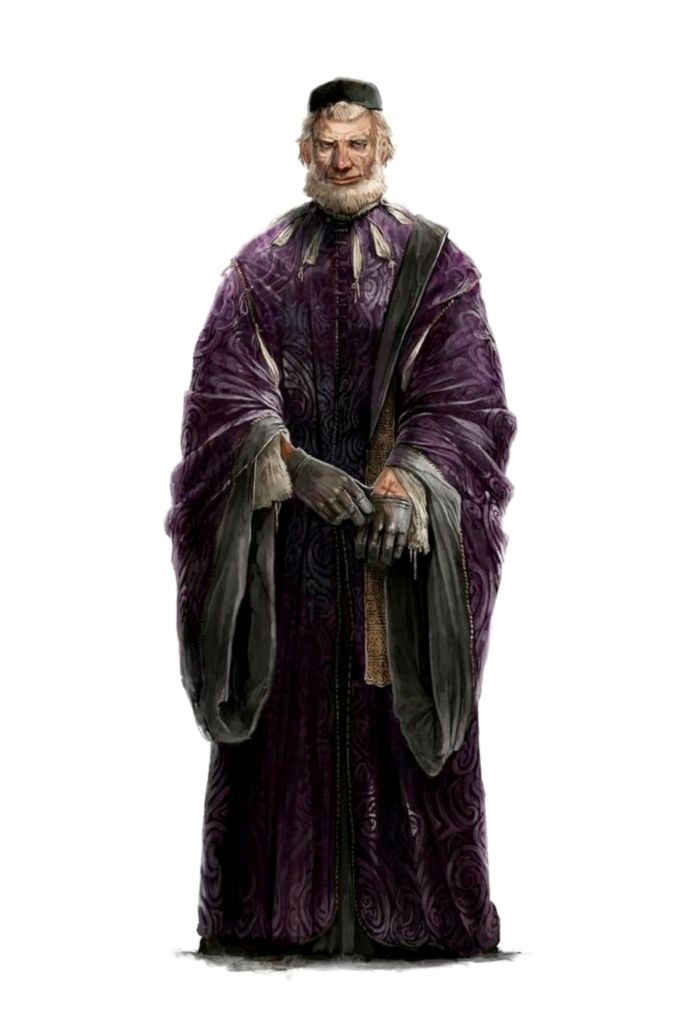 an old man in a purple robe and hat with his hands on his hips, standing