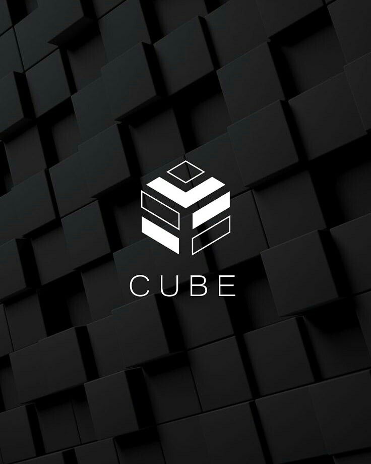 the cube logo is displayed on a black background