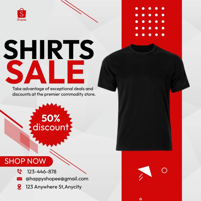 a t - shirt sale advertise with an image of a black tshirt