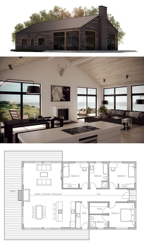 the floor plan for this modern house is very large and has two separate living areas