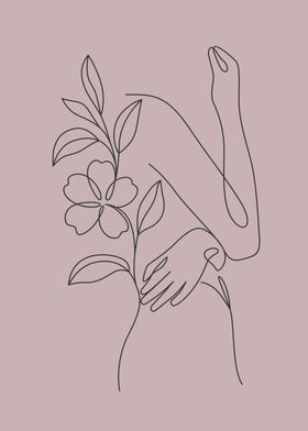 a line drawing of a woman holding a flower in her hand with the word love written on it