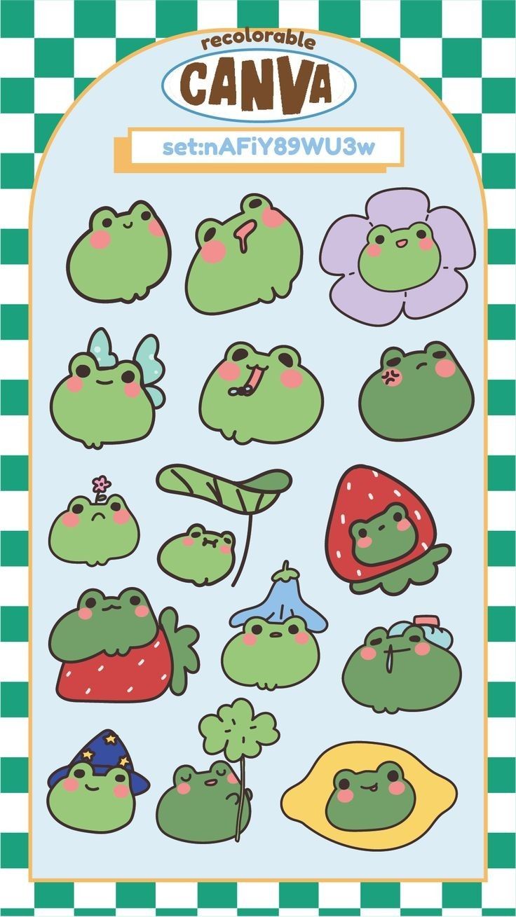 an image of cartoon character stickers on a white and green checkered background