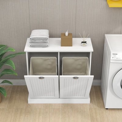 a washer and dryer sitting next to each other in front of a wall