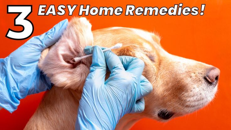 a dog getting his ear examined by a veterinator in blue gloves and latex gloves