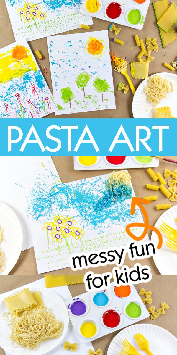 kids's art project with pasta and watercolors