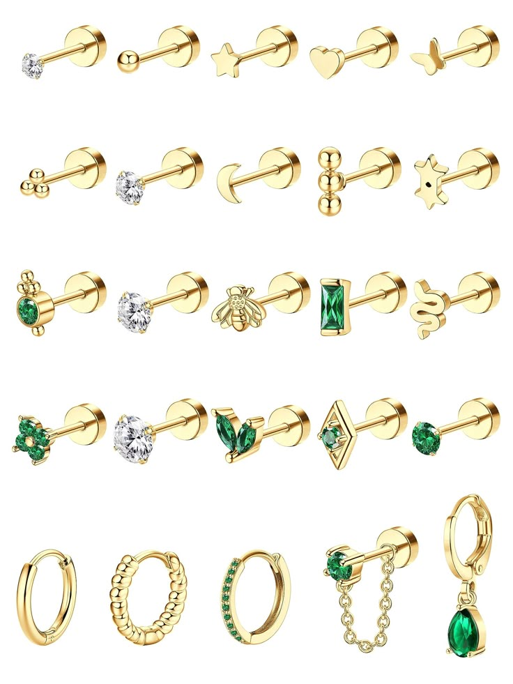 PRICES MAY VARY. 💎Small Stud Hoop Earrings Set for Multiple Piercing💎You will get single 25PCS comfy tiny gold earrings,including ball cartilage earrings,emerald CZ flat back stud earrings,star flatback stud earrings,heart screw back earrings stud,classic small hoop earrings.Wear these flat back stud earrings and hoops earrings alone or with other earrings will either be great. 💎Hypoallergenic Surgical Steel Earrings💎316L Surgical Steel Earrings,nickel-free & lead-free,surgical steel earring Gold Screw Back Earrings, Matching Piercings, Tiny Gold Earrings, Helix Piercing Jewelry, Cartilage Jewelry, Emerald Green Earrings, Earrings Emerald, Earrings Star, Flat Back Earrings