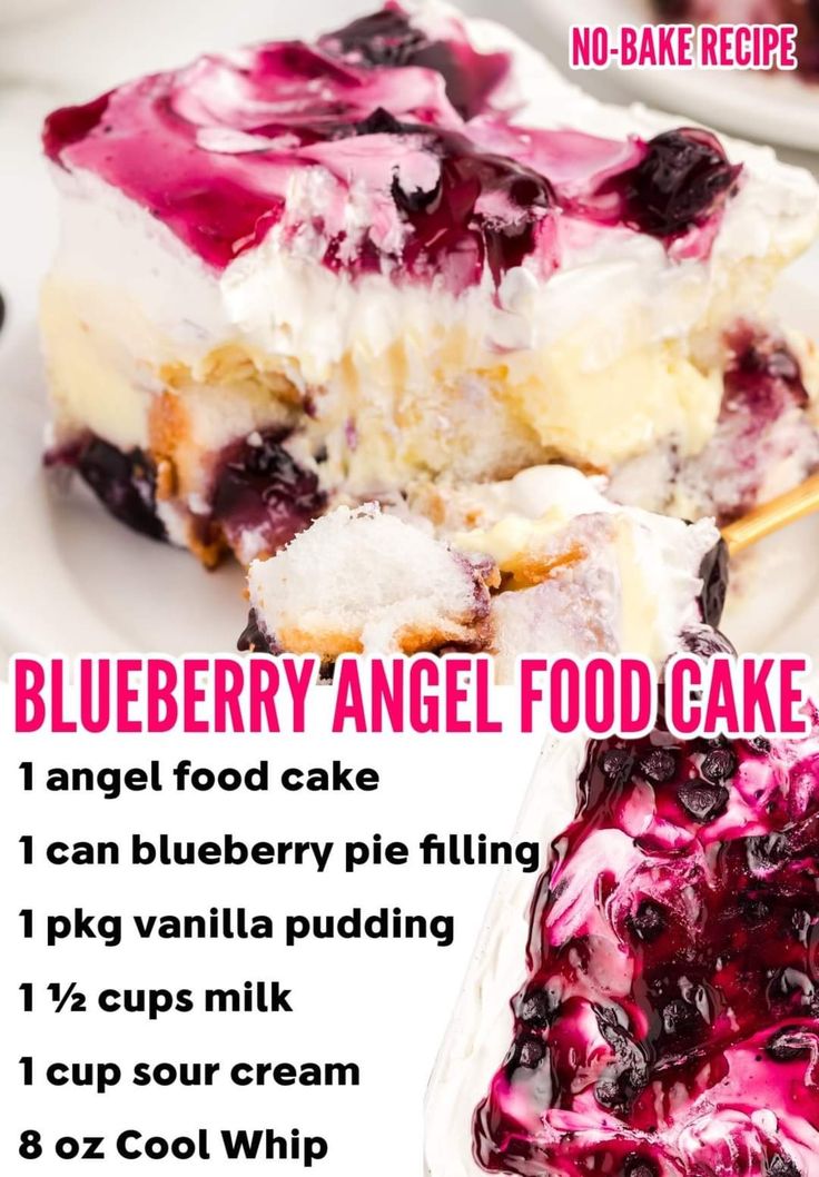 blueberry angel food cake recipe on a white plate