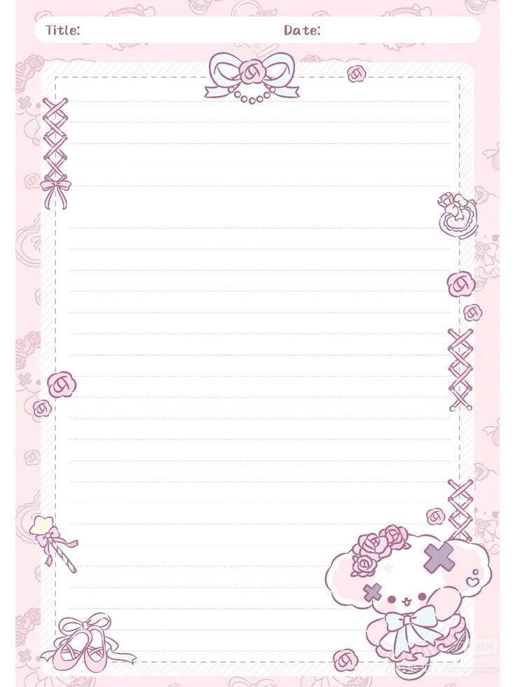 a pink hello kitty notepad with flowers and bows on the border, in front of a