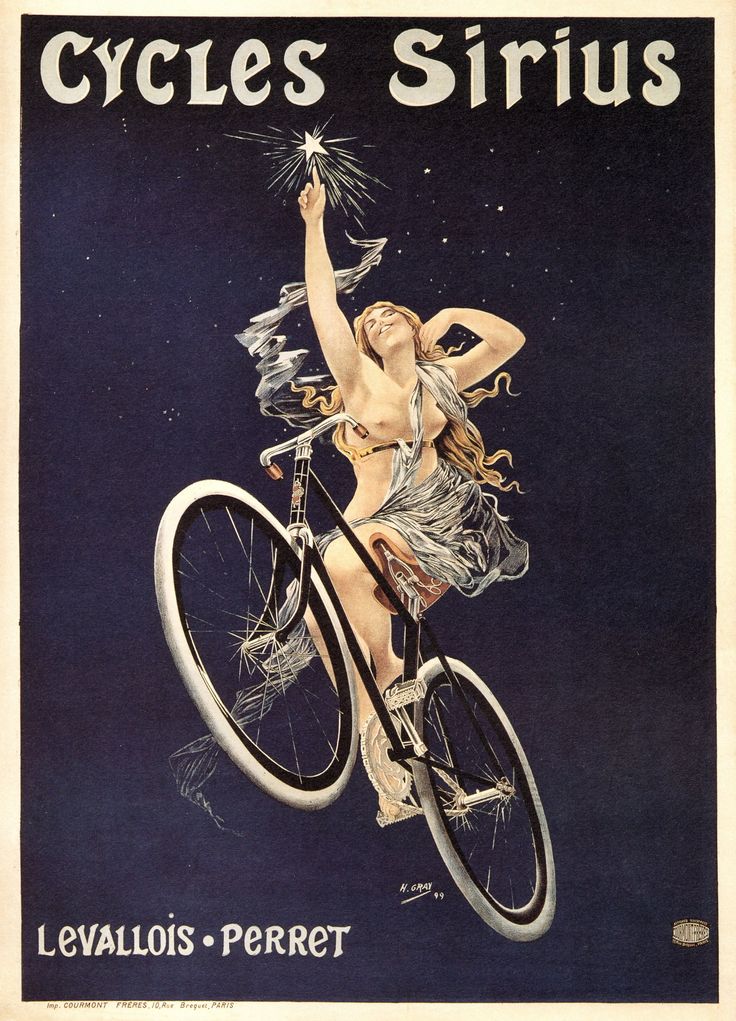 an advertisement for cycles sirius shows a woman on a bicycle with her arms in the air