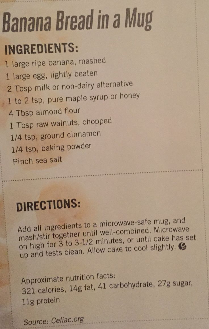 the instructions for banana bread in a mug