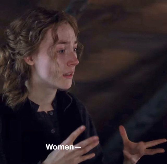 a woman with her hands out in front of her and the words women on it