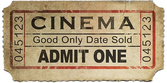 an old movie ticket with the words'cinema'printed on it, in red and black