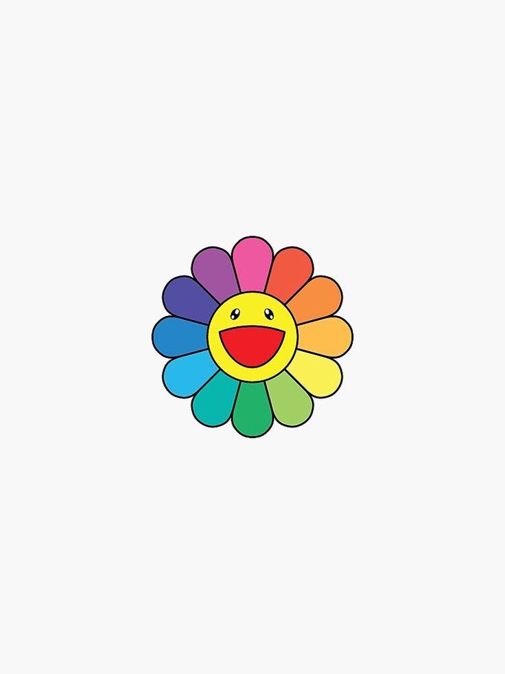 a colorful flower with a smiley face drawn on it's center and bottom corner