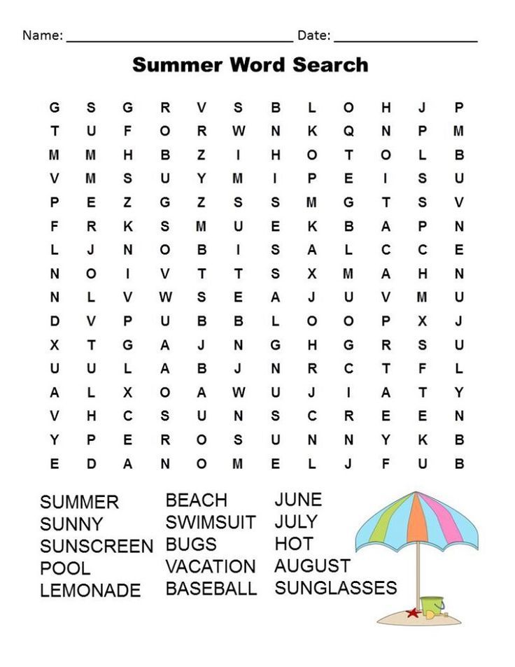 Summer Word Search Free Printable