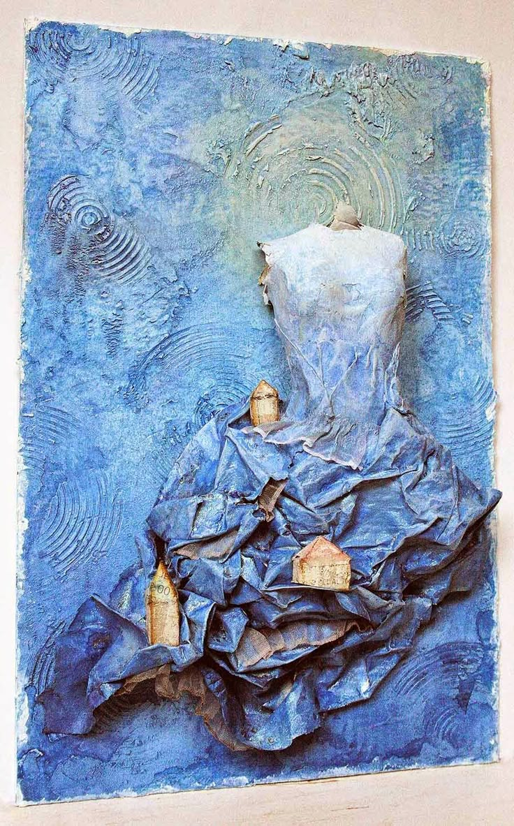 a painting with blue and white colors on it