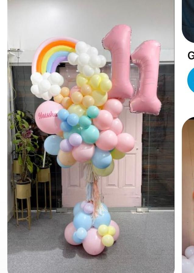 balloons are arranged in the shape of numbers and rainbows