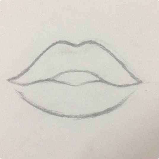 a pencil drawing of a mouth with the shape of a lip on it's side