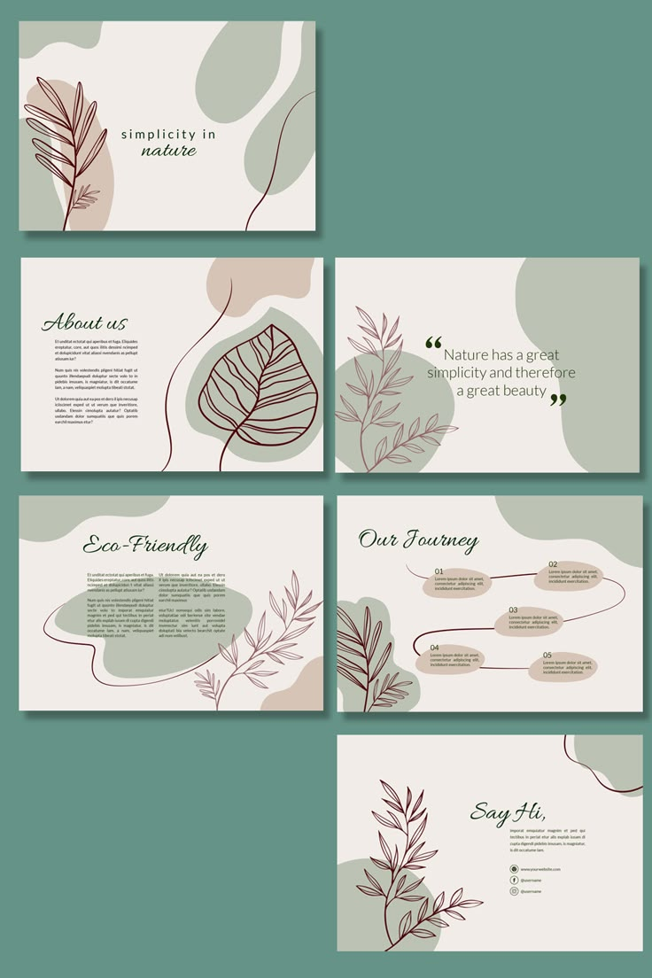 four different business cards with leaves on them