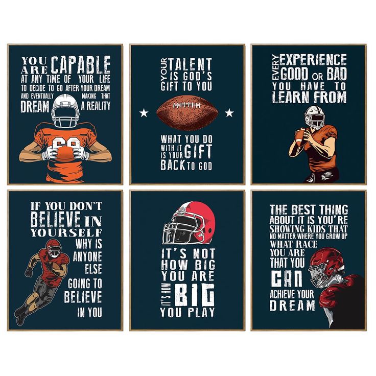 four football cards with different sayings on them