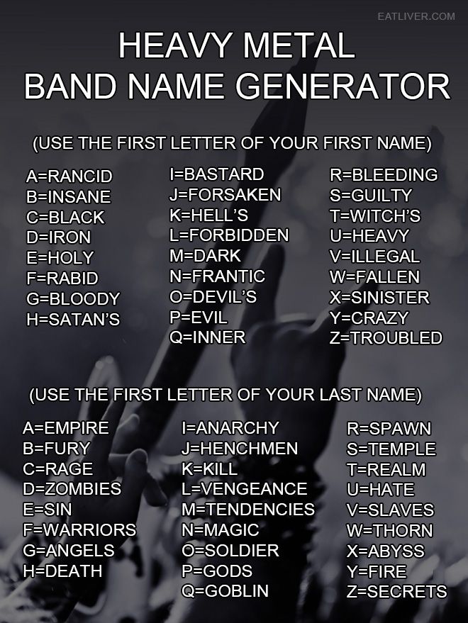 a black and white poster with the words heavy metal band name generator