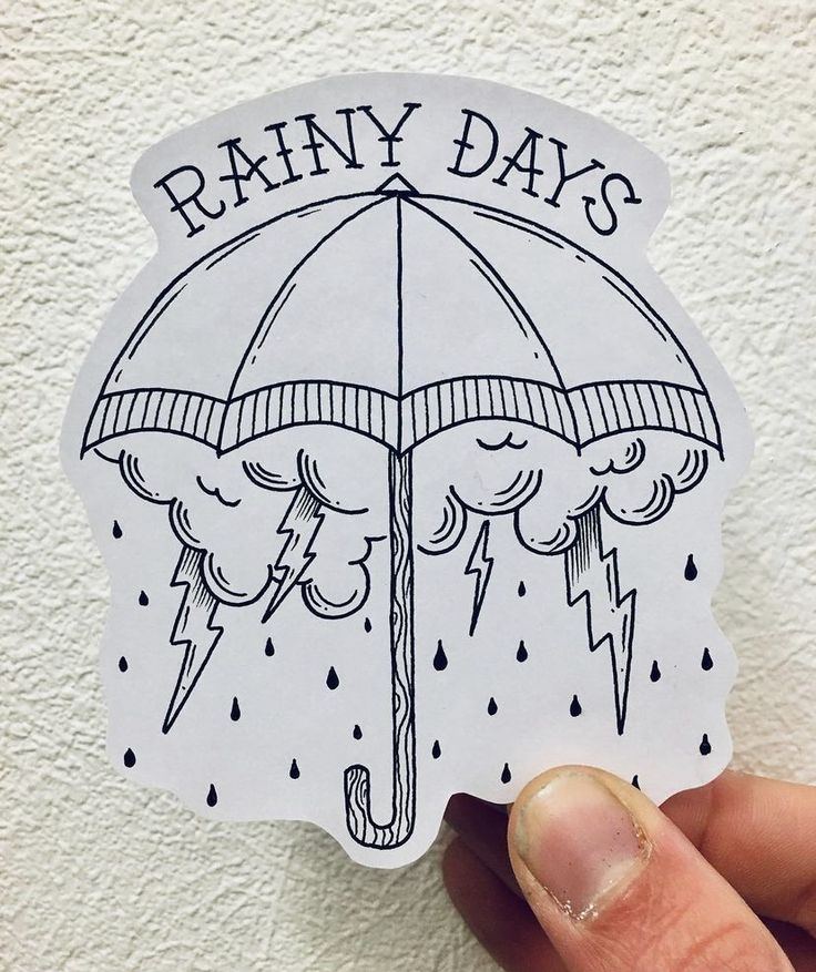 a hand holding an umbrella with rain coming out of it and the words rainy days written on it