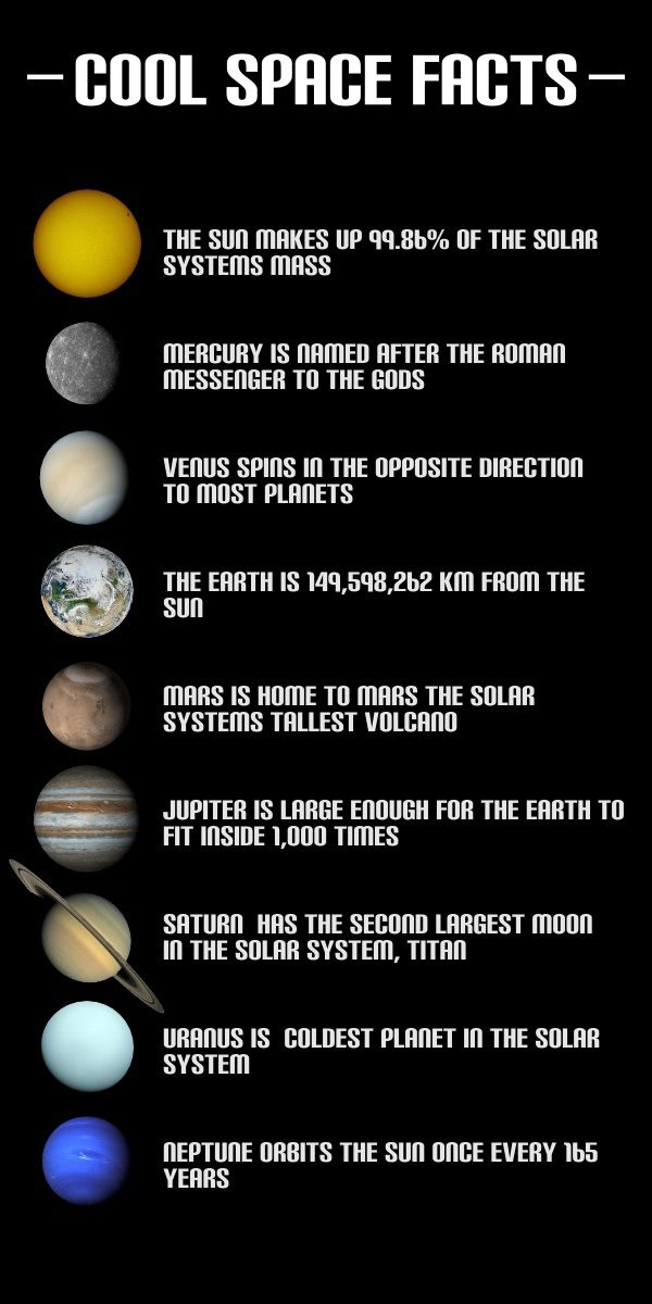 the solar system with eight planets and their names on it, as well as an info sheet