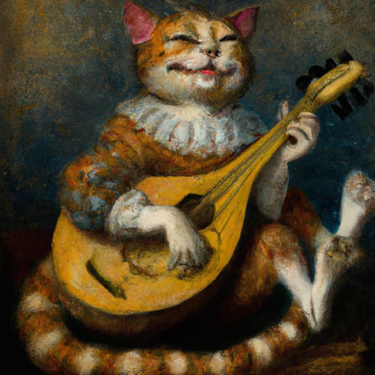 a painting of a cat playing the guitar