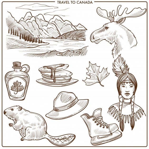 the canadian symbols and things in hand drawn style