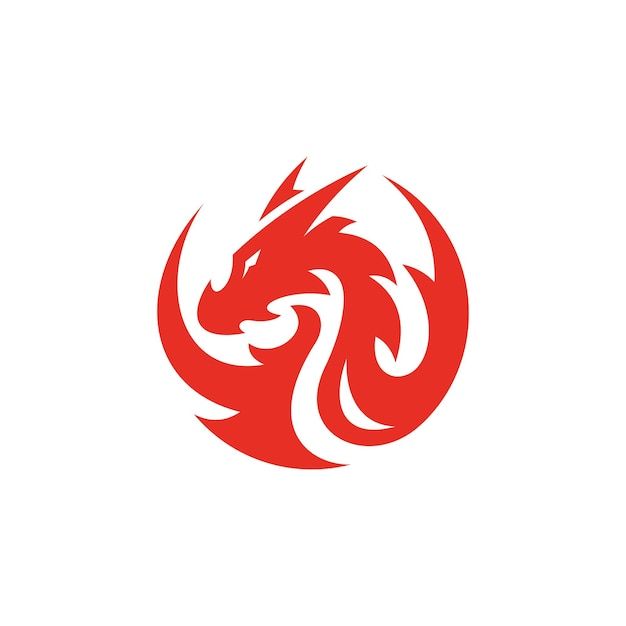 a red dragon logo on a white background