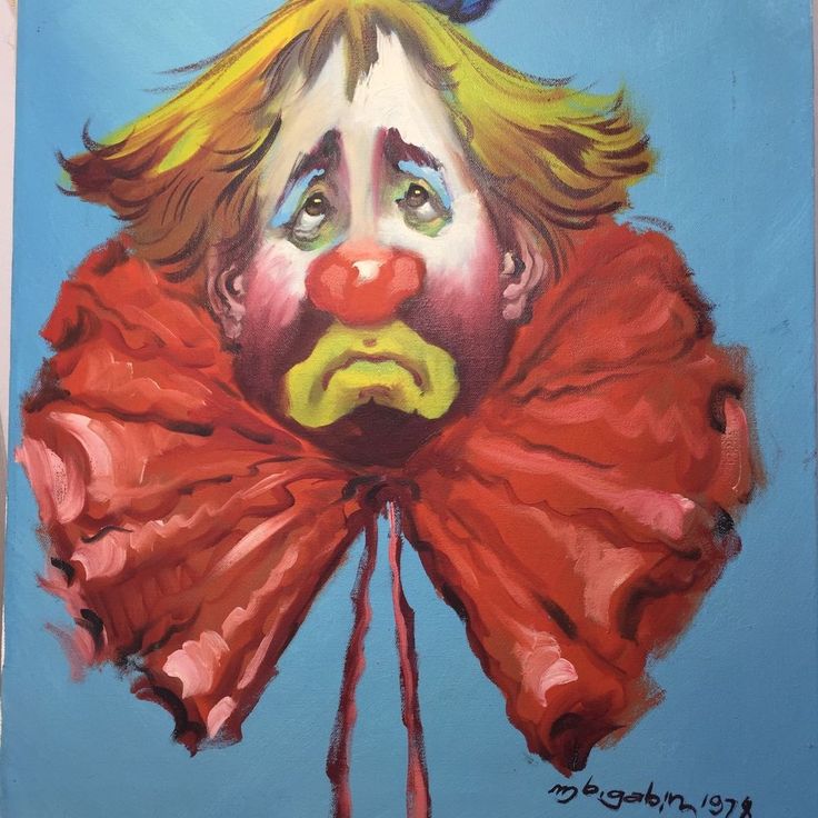 a painting of a clown wearing a red dress