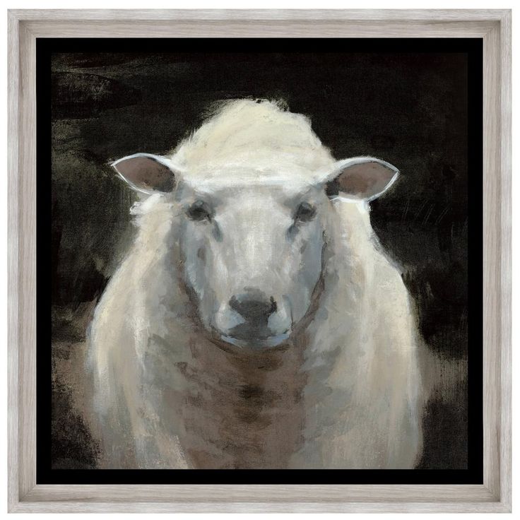 a painting of a white sheep looking at the camera