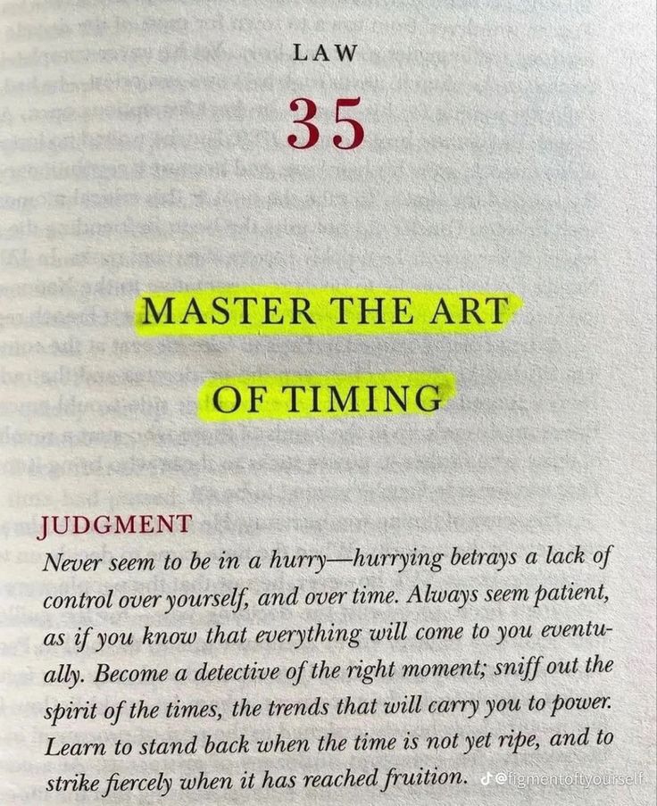 an open book with the words,'law 35 master the art of time '