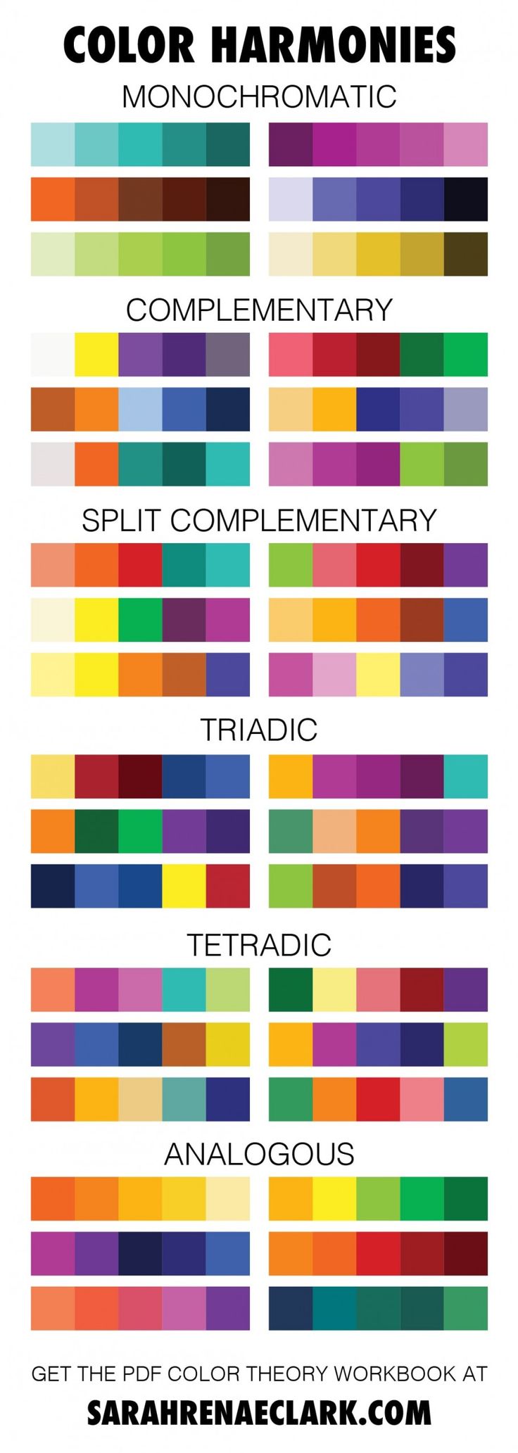 color harmony chart with the names and colors for each part of the text, which is also