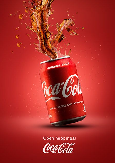 an advertisement for coca - cola with splashing orange and brown liquid in a can