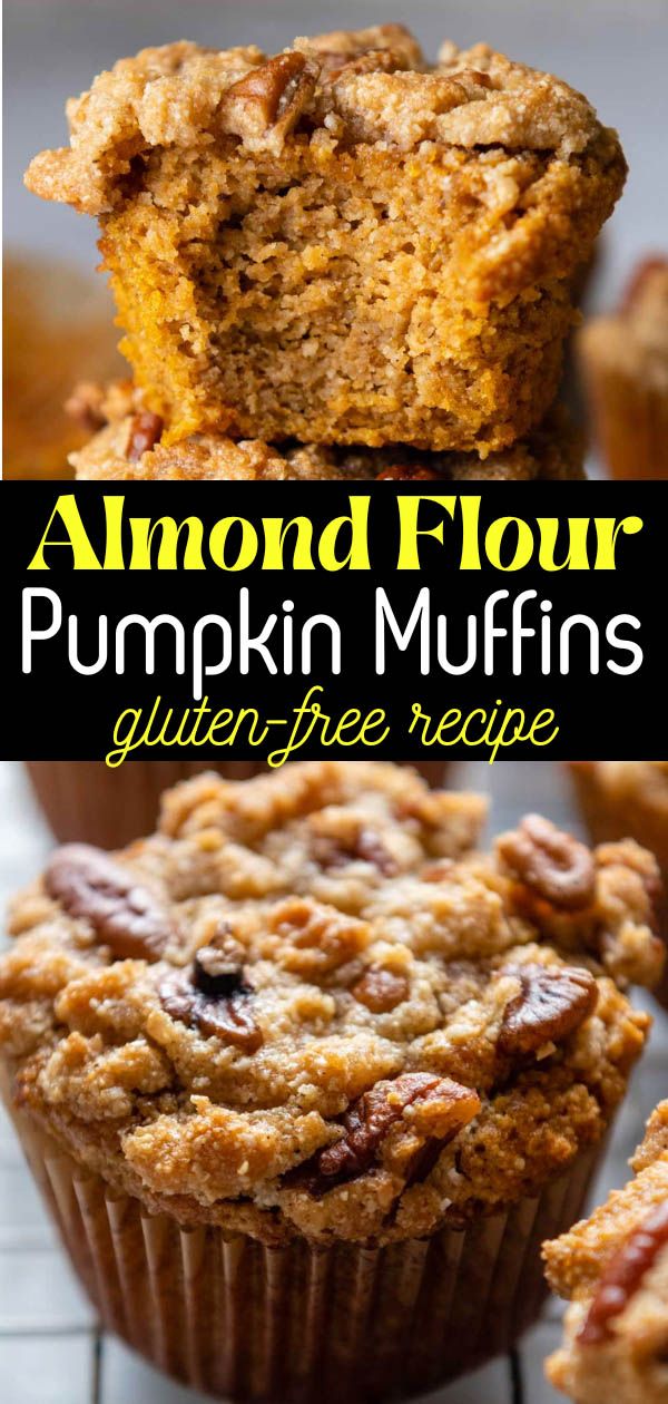 pumpkin muffins with text overlay that reads almond flour pumpkin muffins gluten free recipe