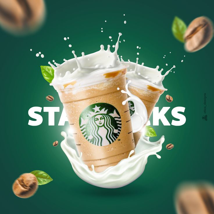 an advertisement for starbucks's milkshakes with coffee beans and leaves around it