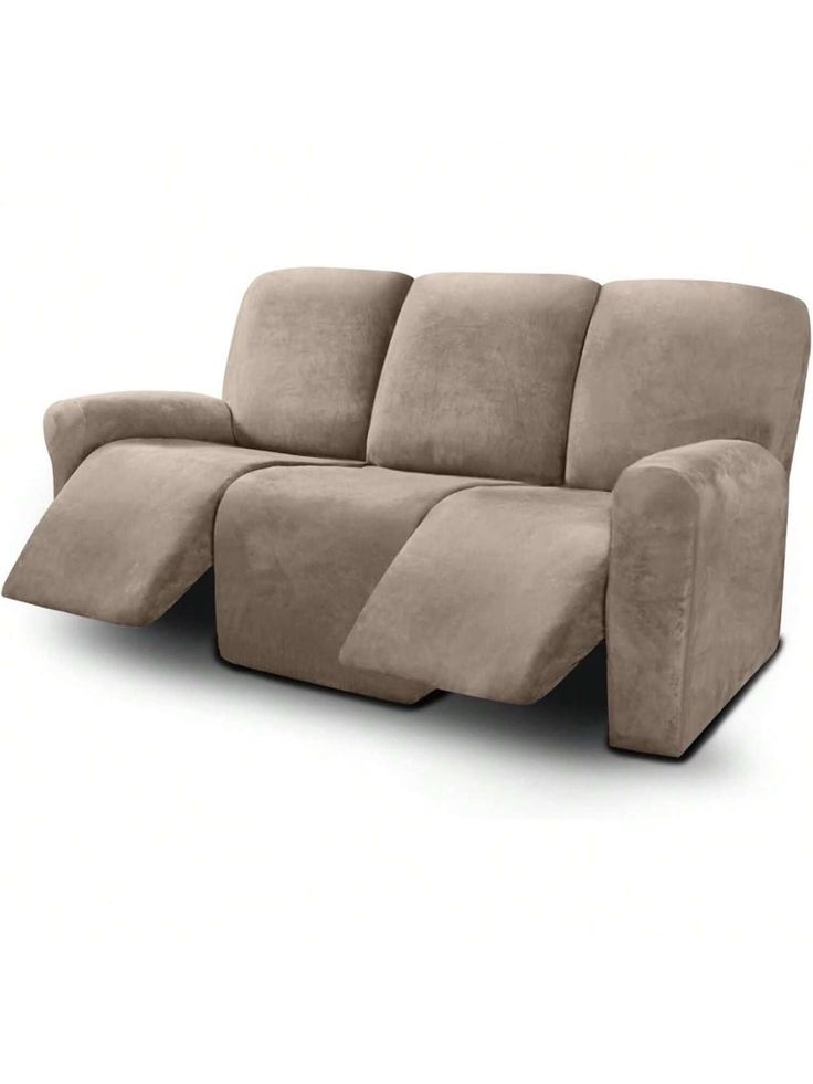 a couch that is made out of sued and has two reclinings on it