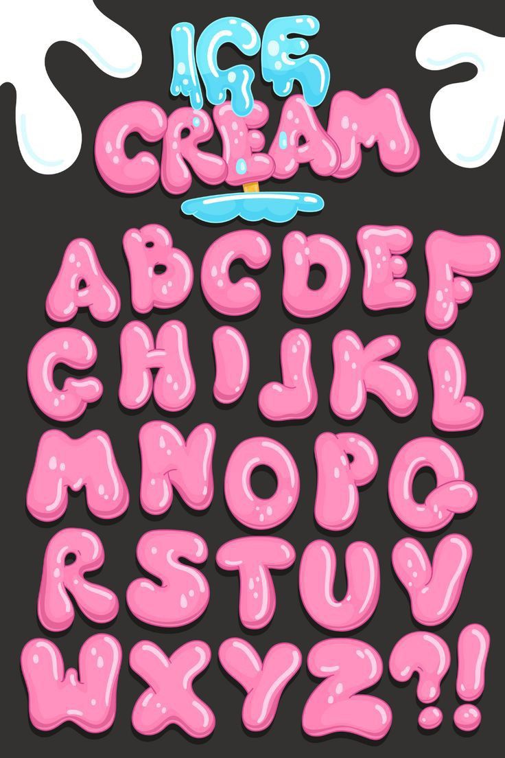 an ice cream font and lowercase letters are shown in pink, blue, and white