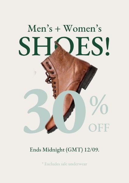 an advertisement for men's and women's shoes with the words 30 % off