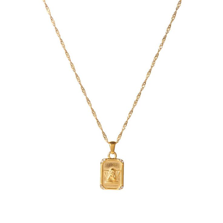 PRICES MAY VARY. ❤Gold Square Angel Necklace❤: Stunning chic inspired pendant necklace featuring Angel center surrounded by 18K gold plated set and hand polished metal texture,perfect for daily wear or stacking. ❤Size And Material❤:The dainty necklace is made of AAAAA+cubic zirconia,with 18k gold-plated Stainless steel,Pendant Size:22mm*17mm.Chain Length:about 16"+2"Extension. Please check the size detail before purchase. Adjustable extension chain can help you find a comfortable length. ❤Unique Gold Square Necklace, Trendy Gold Star Charm Necklace, Gold Star Charm Necklace With Clavicle Chain, Simple Handmade Jewelry, Necklace Sun, Square Necklace, Angel Necklace, Chic Necklace, Angel Pendant