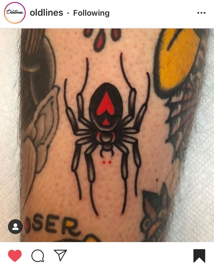 a spider tattoo on someone's leg