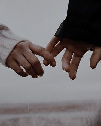 two hands reaching out towards each other in front of an open field with tall grass