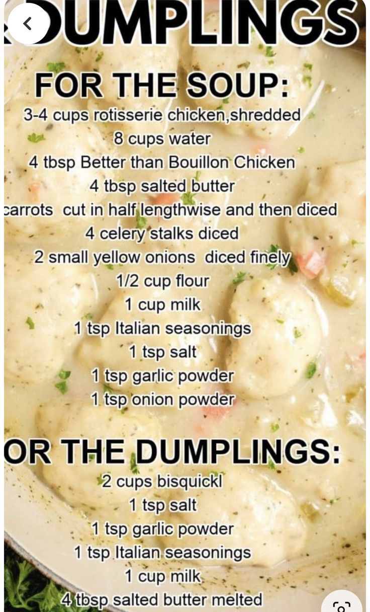 the recipe for dumplings is shown in this poster