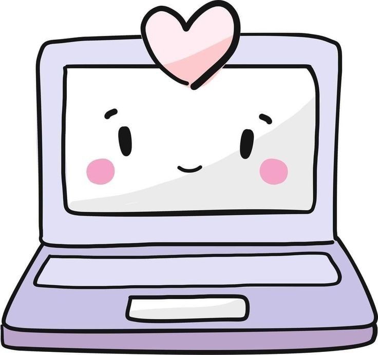 an open laptop computer with a heart on the screen and eyes drawn in pink ink