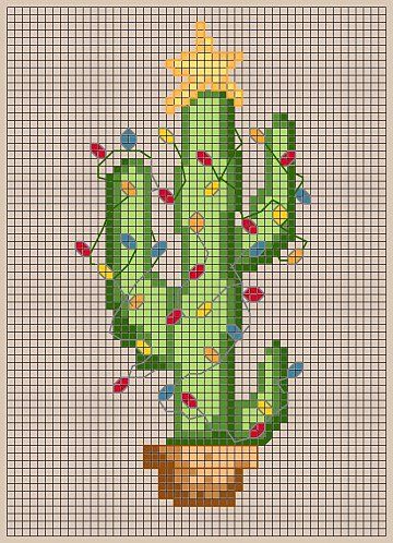 a cross stitch pattern with a cactus in a pot