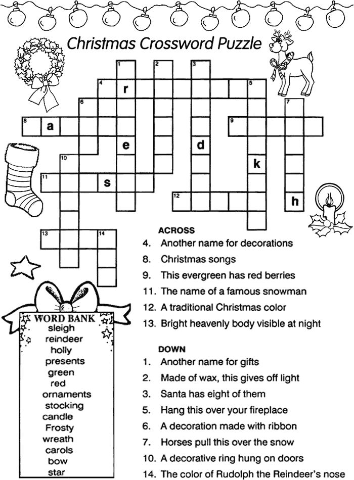 christmas crossword puzzle for kids