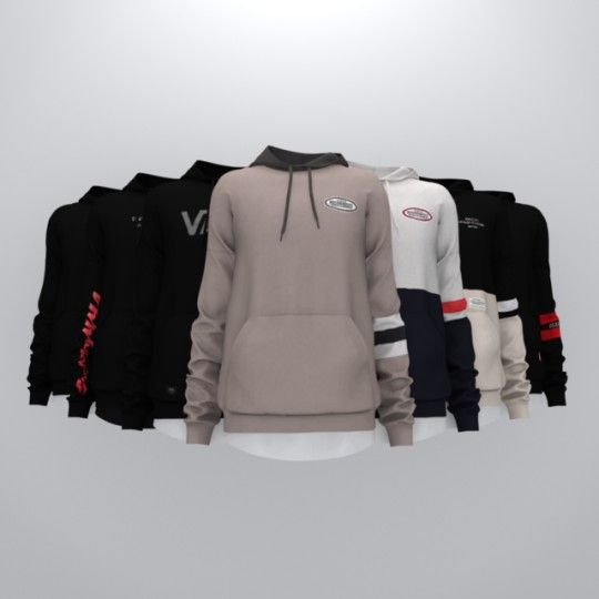 a group of different colored hoodies hanging from a line in front of a white background